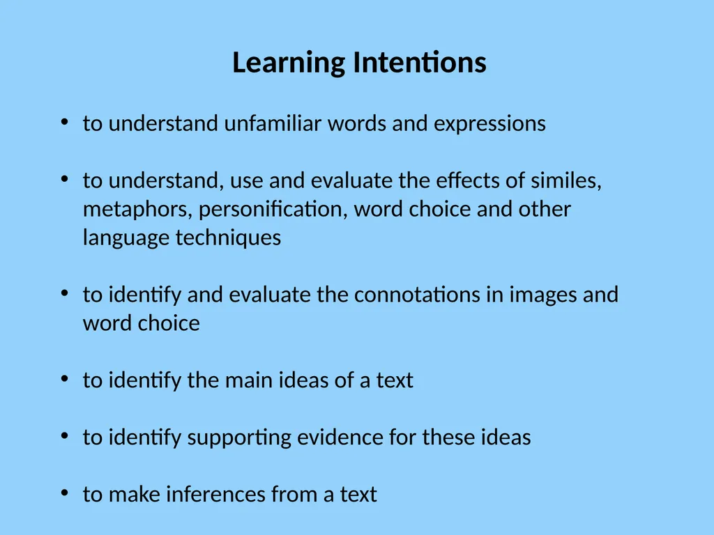 Learning Intentions to understand unfamiliar words - slide 1 of 67