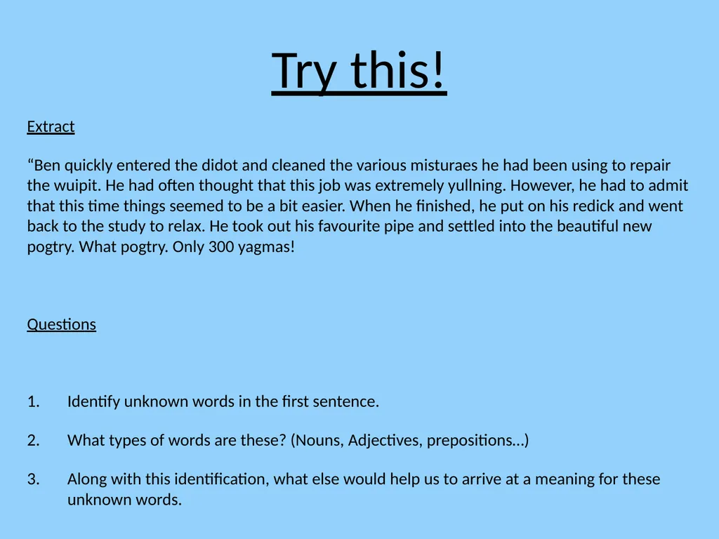 Learning Intentions to understand unfamiliar words - slide 26 of 67