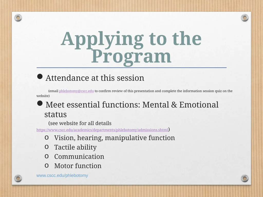 PHLEBOTOMY PROGRAM ON-LINE INFORMATION SESSION - slide 10 of 49