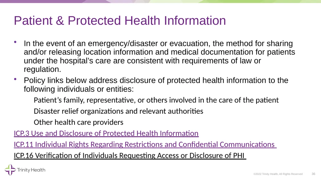 VOLUNTEER ORIENTATION ©2022 Trinity Health, All - slide 36 of 48