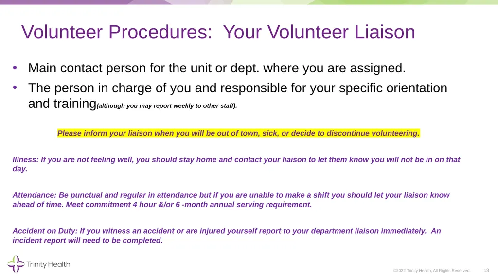 VOLUNTEER ORIENTATION ©2022 Trinity Health, All - slide 18 of 48