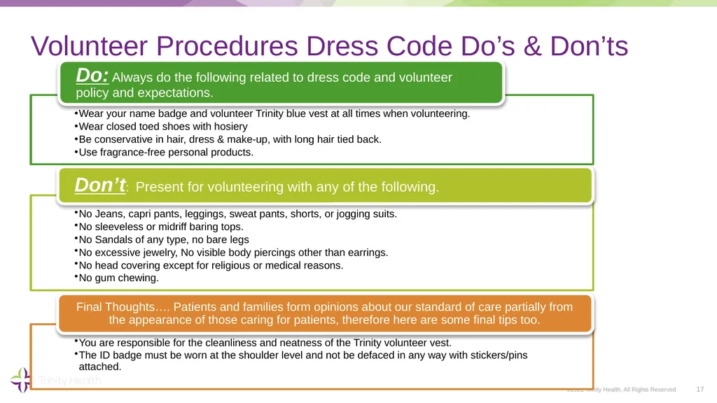 VOLUNTEER ORIENTATION ©2022 Trinity Health, All - slide 17 of 48