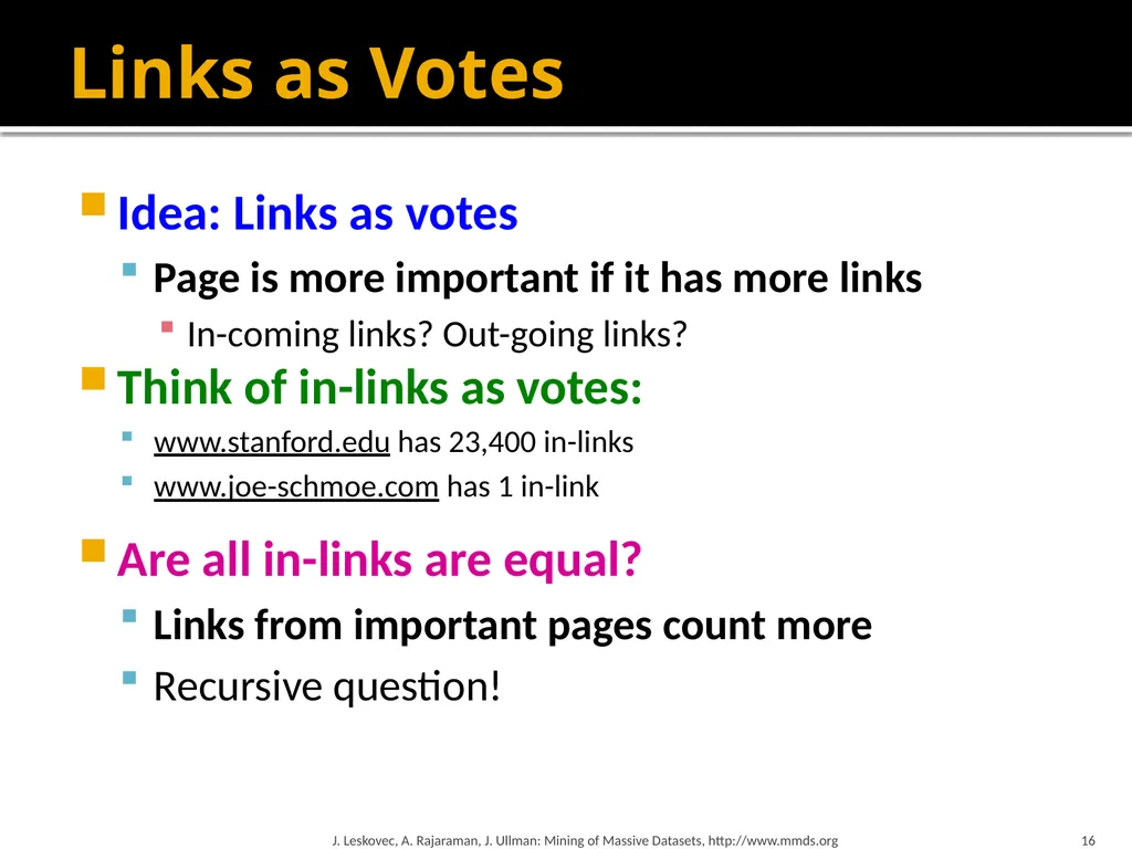 Analysis of Large Graphs: Link Analysis, PageRank - slide 16 of 60