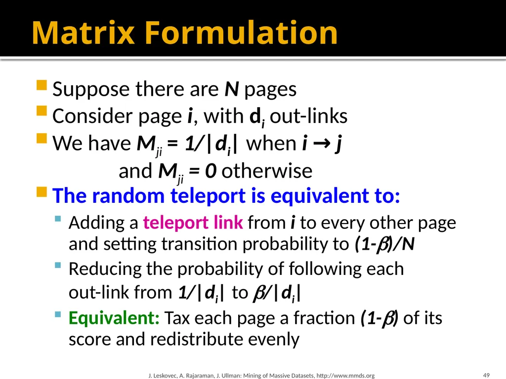 Analysis of Large Graphs: Link Analysis, PageRank - slide 49 of 60