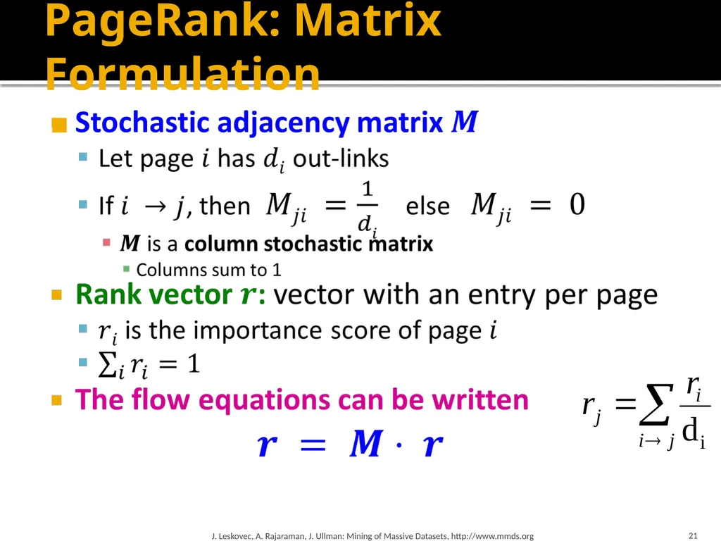 Analysis of Large Graphs: Link Analysis, PageRank - slide 21 of 60