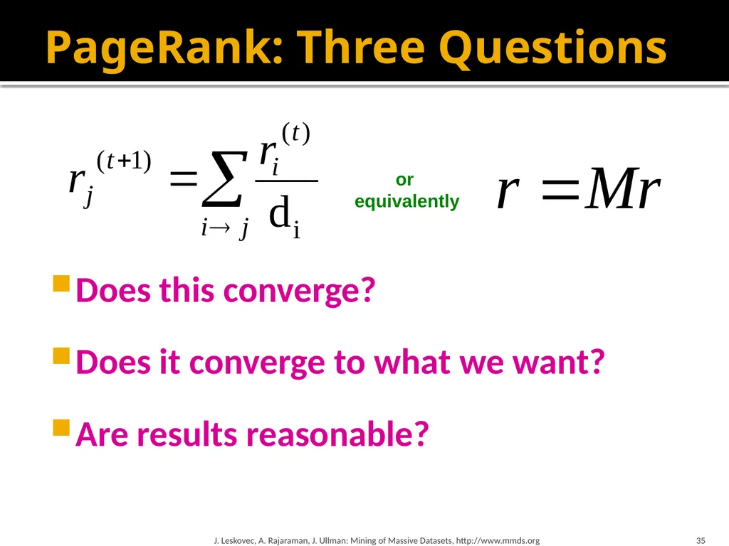 Analysis of Large Graphs: Link Analysis, PageRank - slide 35 of 60