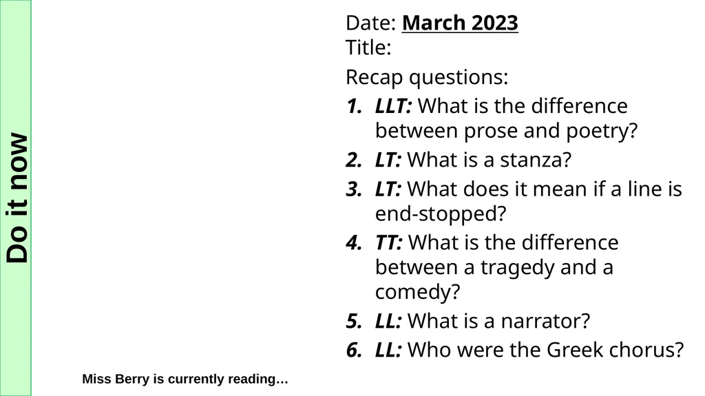 Lesson One Do it now Miss Odell is currently - slide 99 of 107