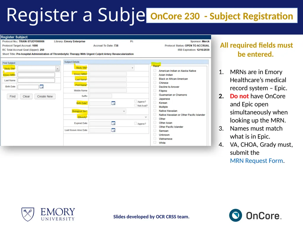 Emory OnCore OnCore Superuser Training *Note: This - slide 28 of 79