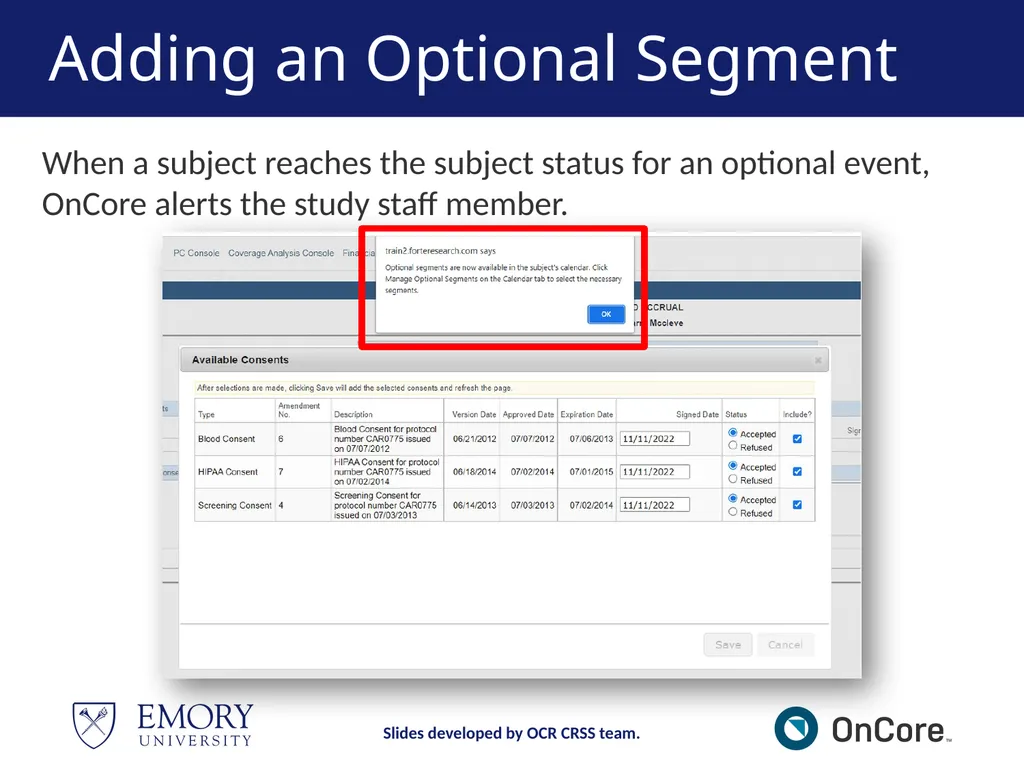 Emory OnCore OnCore New User Training Version 1, - slide 46 of 94