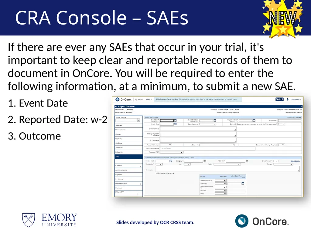 Emory OnCore OnCore New User Training Version 1, - slide 60 of 94
