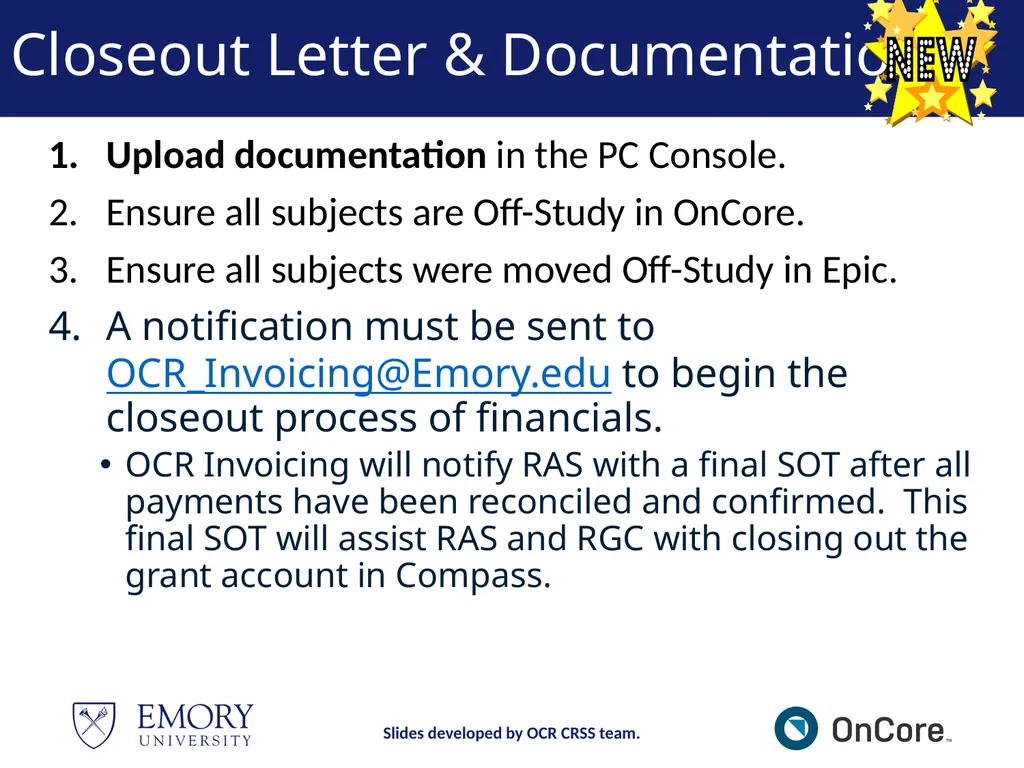 Emory OnCore OnCore New User Training Version 1, - slide 86 of 94