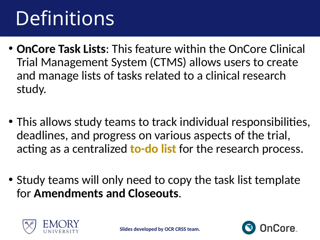 Emory OnCore OnCore New User Training Version 1, - slide 12 of 94