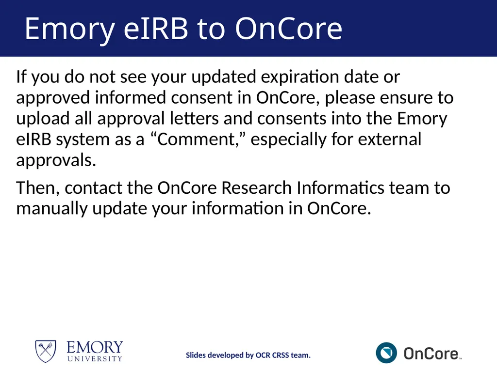 Emory OnCore OnCore New User Training Version 1, - slide 30 of 94