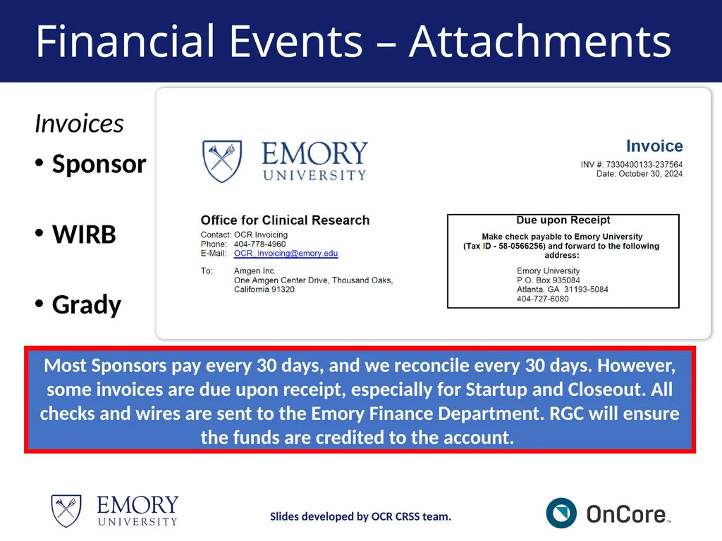 Emory OnCore OnCore New User Training Version 1, - slide 80 of 94