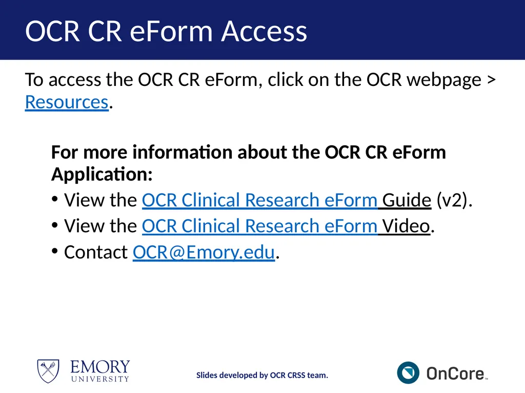 Emory OnCore OnCore New User Training Version 1, - slide 17 of 94