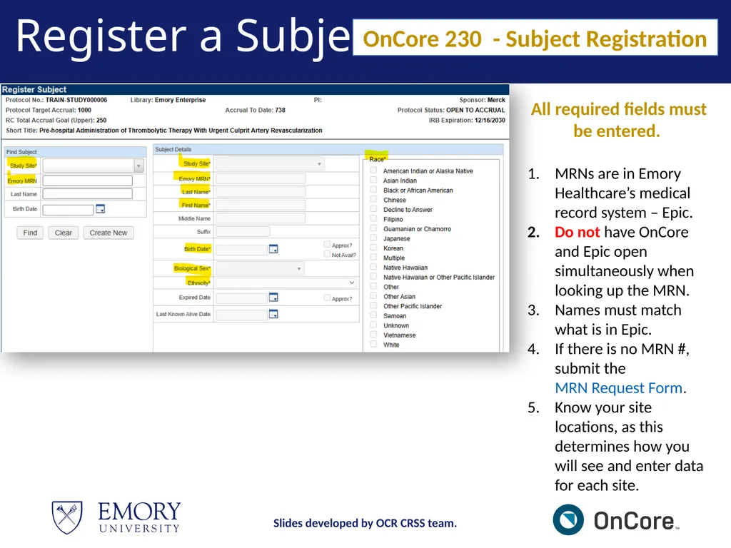 Emory OnCore OnCore New User Training Version 1, - slide 48 of 94