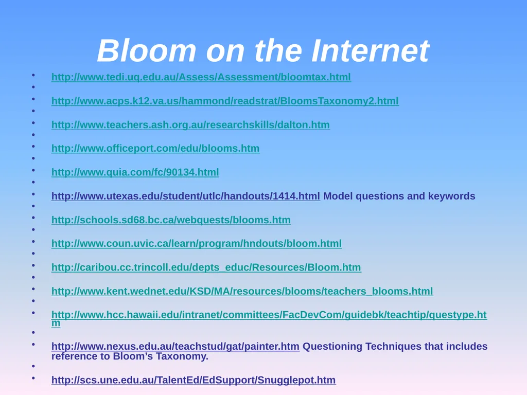 Presented by Denise Tarlinton Bloom's Revised - slide 55 of 58