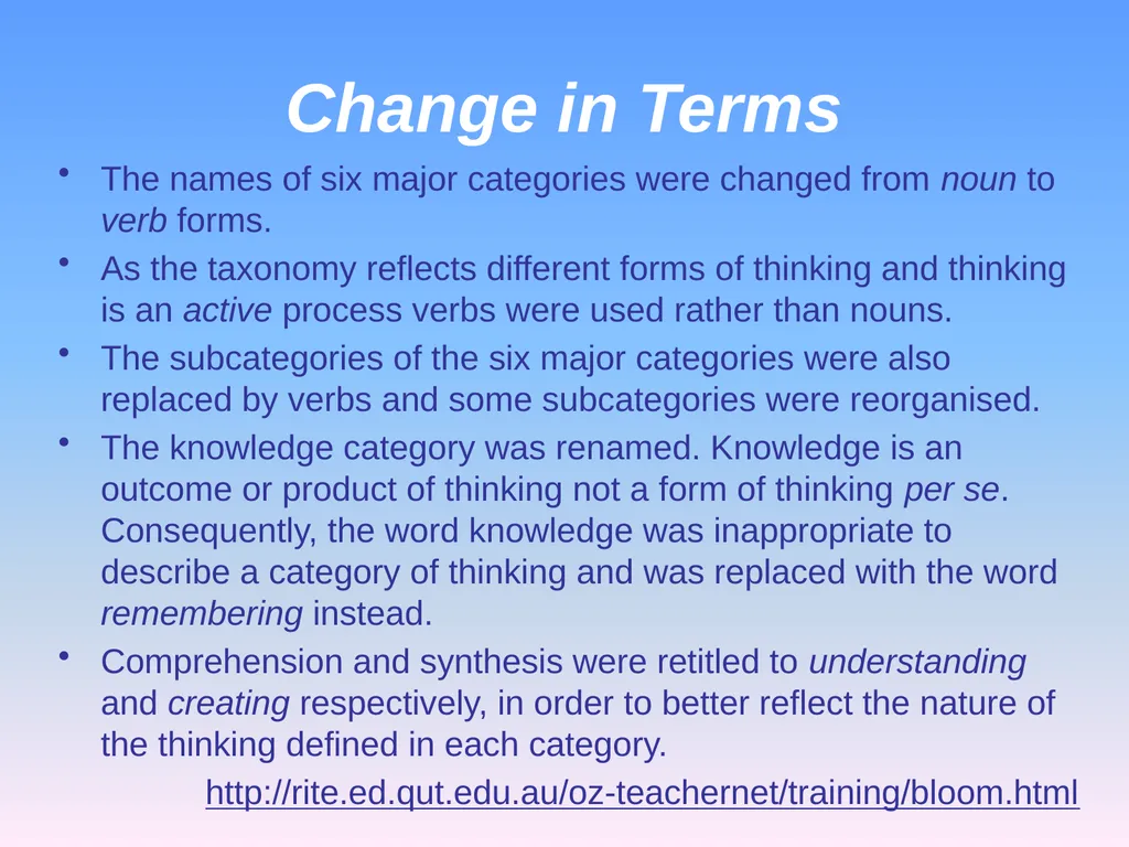 Presented by Denise Tarlinton Bloom's Revised - slide 8 of 58