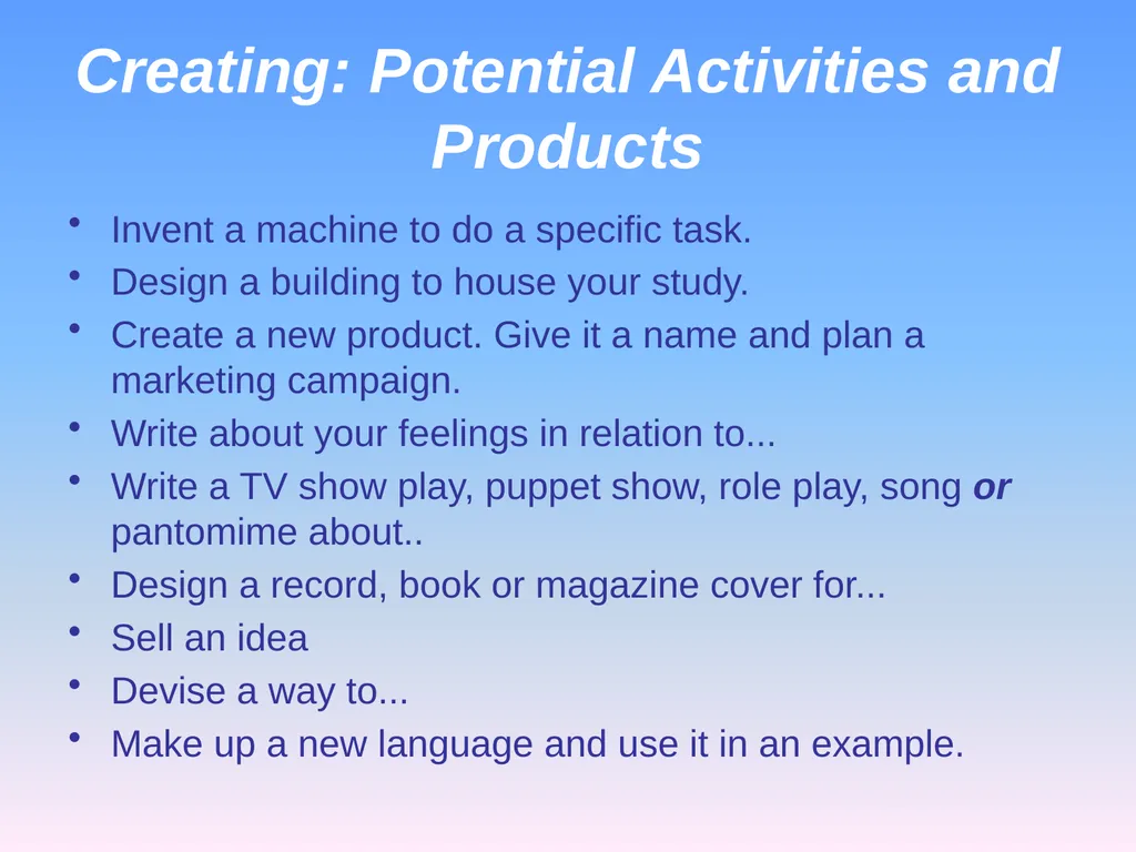 Presented by Denise Tarlinton Bloom's Revised - slide 35 of 58
