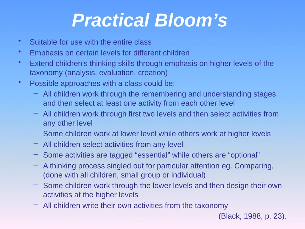 Presented by Denise Tarlinton Bloom's Revised - slide 36 of 58