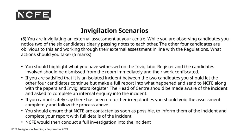 NCFE Invigilation Training - September 2024 NCFE - slide 58 of 62