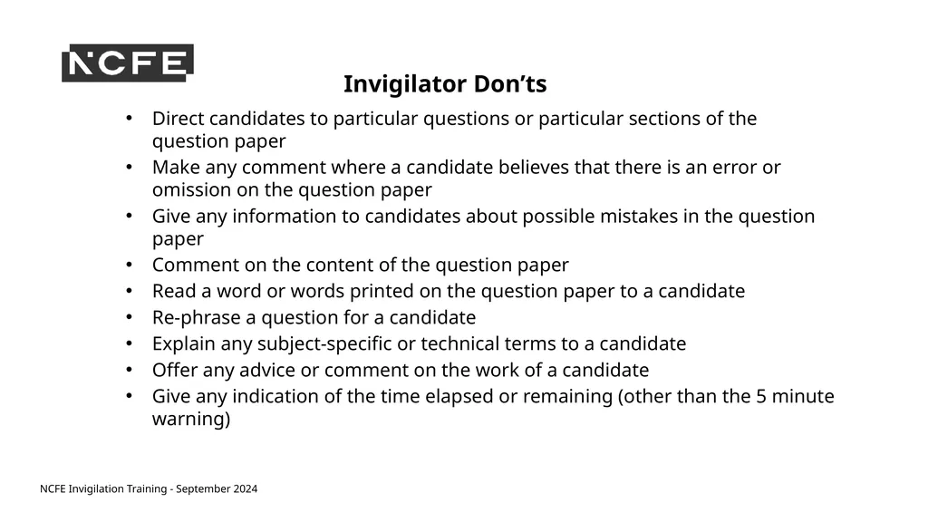 NCFE Invigilation Training - September 2024 NCFE - slide 32 of 62