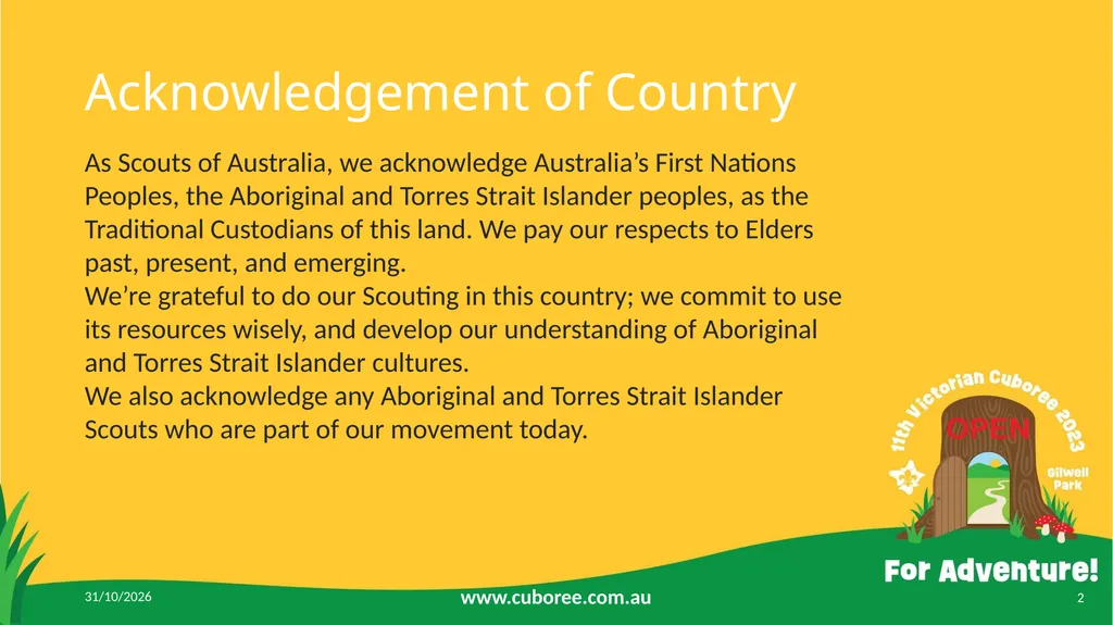 Cuboree 2023 September 25-29 2023 Acknowledgement - slide 2 of 25