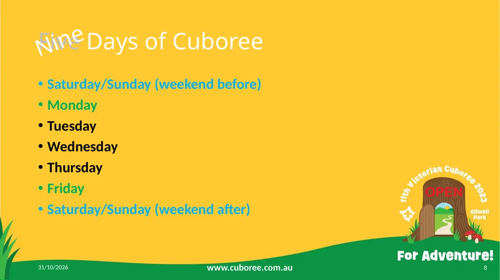 Cuboree 2023 September 25-29 2023 Acknowledgement - slide 8 of 25