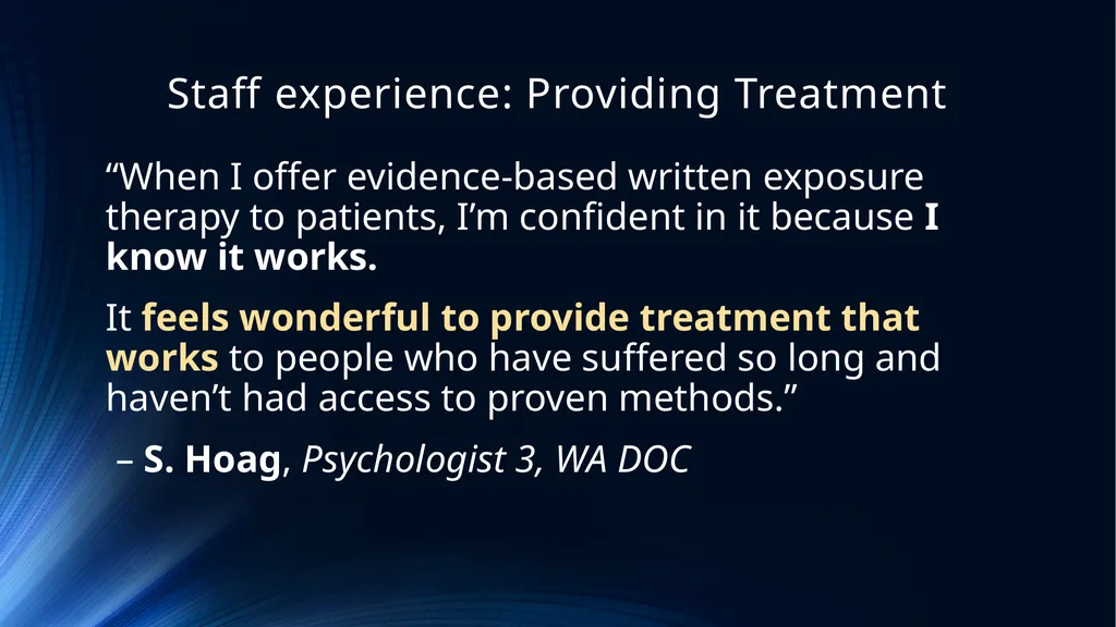 Evidence Based Treatment to Improve Client, Staff, - slide 40 of 47