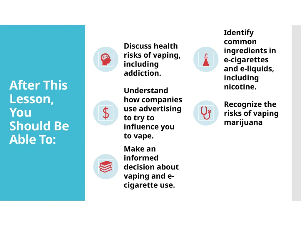 Know the Risks VAPING and E-CIGARETTES After This - slide 2 of 28