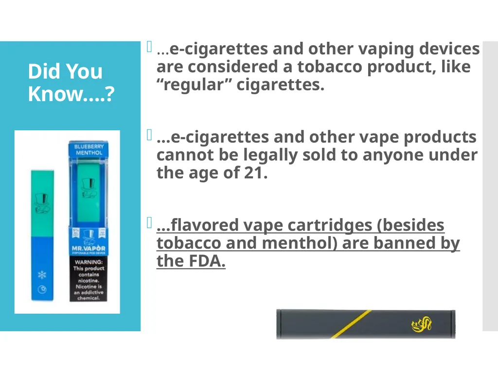 Know the Risks VAPING and E-CIGARETTES After This - slide 3 of 28
