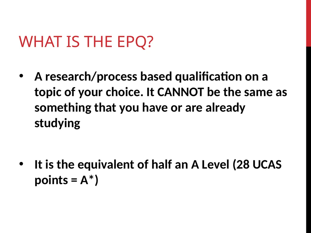 INTRODUCTION TO LEVEL 3 EPQ YEAR 12 INDUCTION WHAT - slide 2 of 25