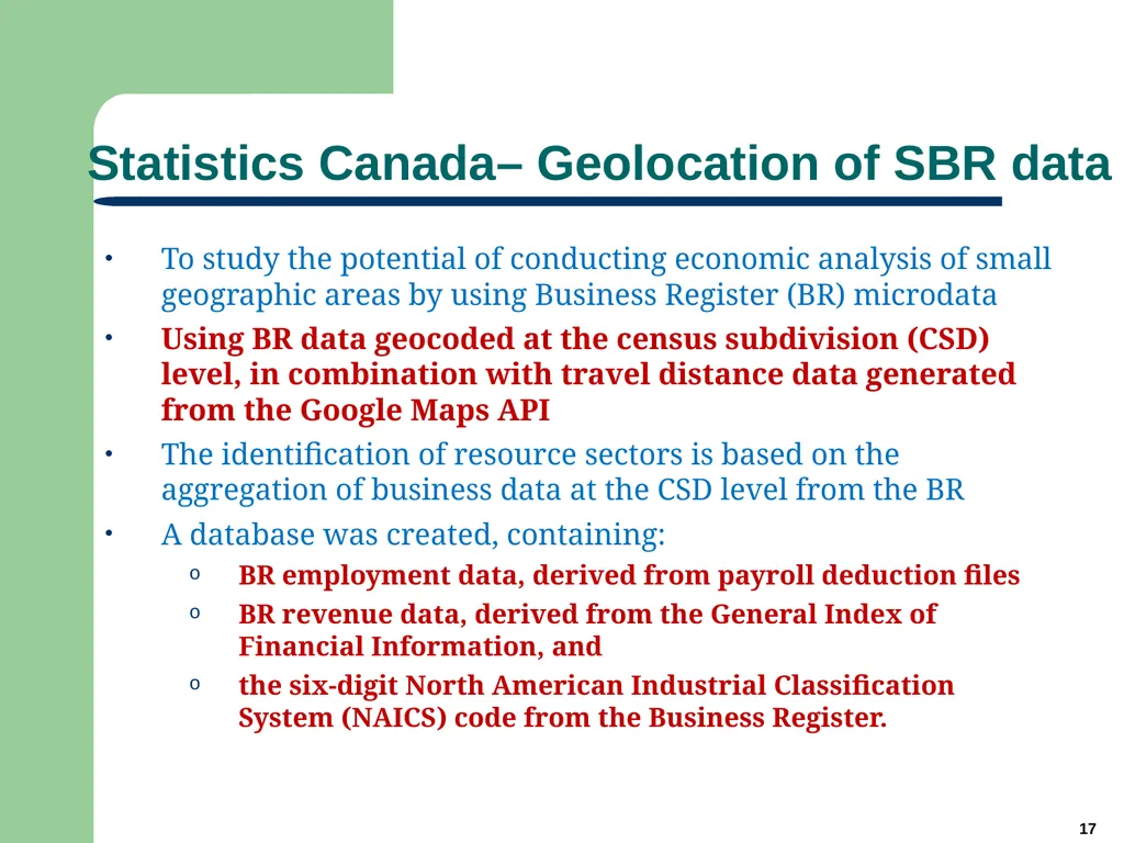 1 Big Data for Official Statistics* Herman Smith - slide 17 of 27
