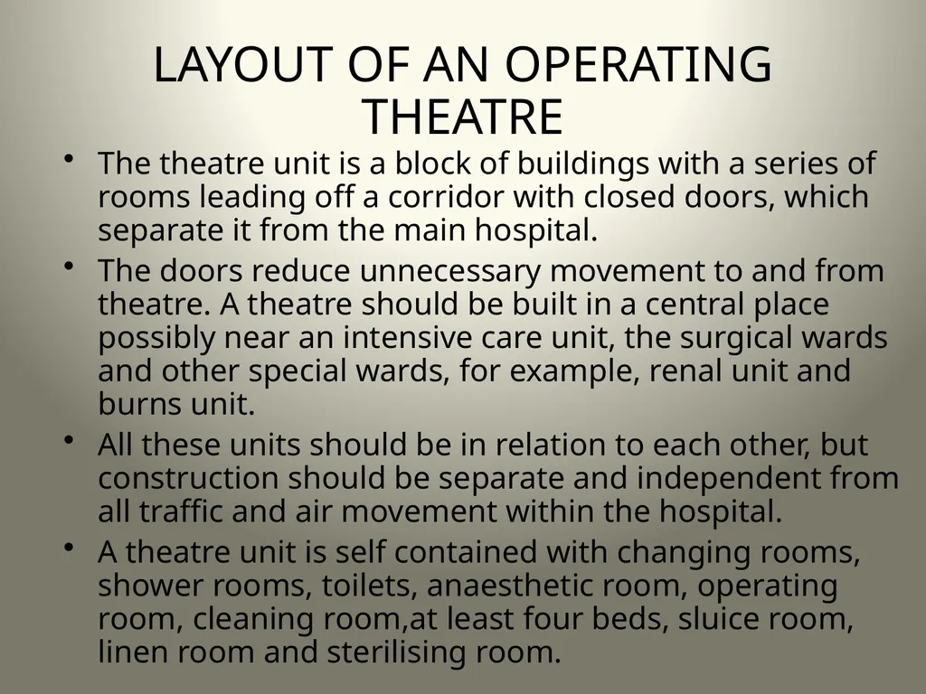 INTRODUCTION TO OPERATING THEATRE OBJECTIVES - slide 17 of 79