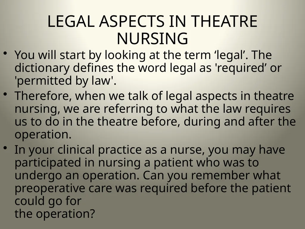 INTRODUCTION TO OPERATING THEATRE OBJECTIVES - slide 8 of 79