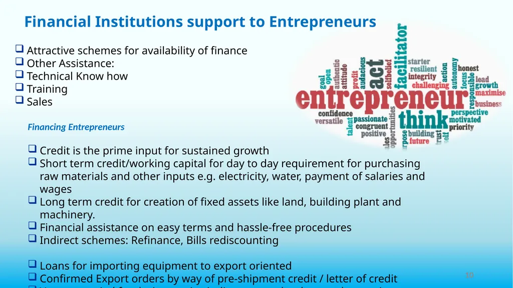 THE ROLE OF FINANCIAL INSTITUTIONS IN PROMOTING - slide 10 of 24