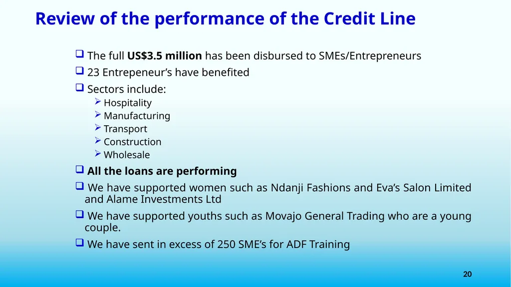 THE ROLE OF FINANCIAL INSTITUTIONS IN PROMOTING - slide 20 of 24