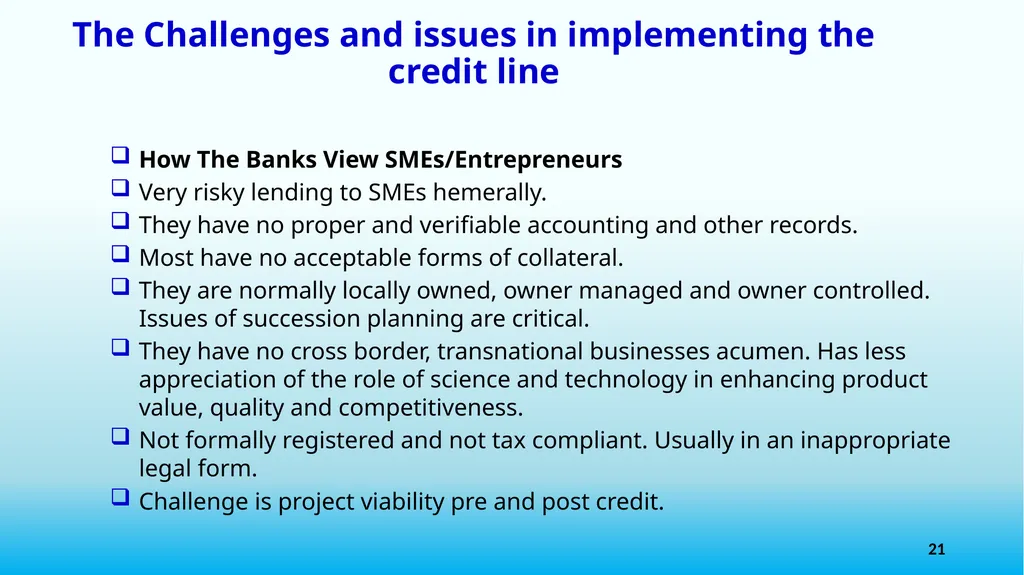 THE ROLE OF FINANCIAL INSTITUTIONS IN PROMOTING - slide 21 of 24