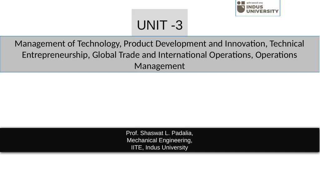UNIT -3 Management of Technology, Product