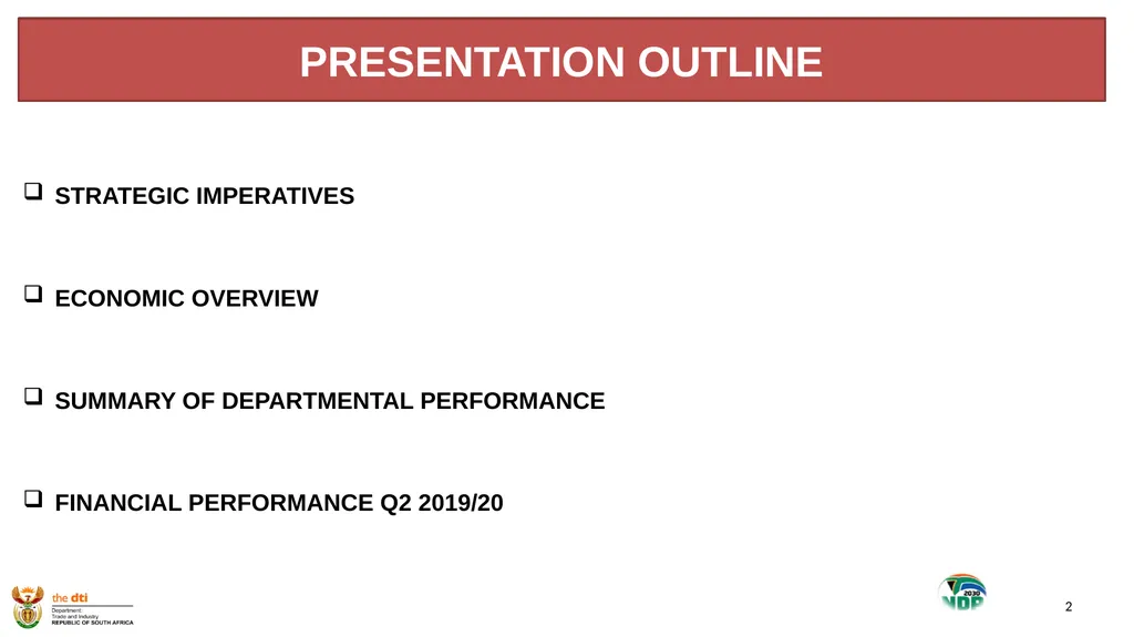1 the dti’s SECOND QUARTER REPORT 2019-2020 - slide 2 of 45