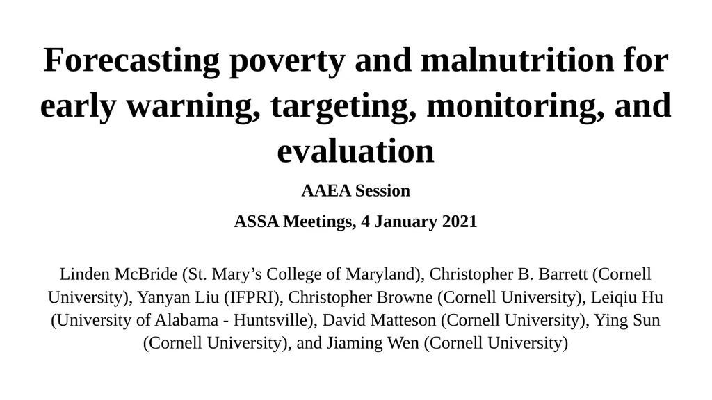 Forecasting poverty and malnutrition for early