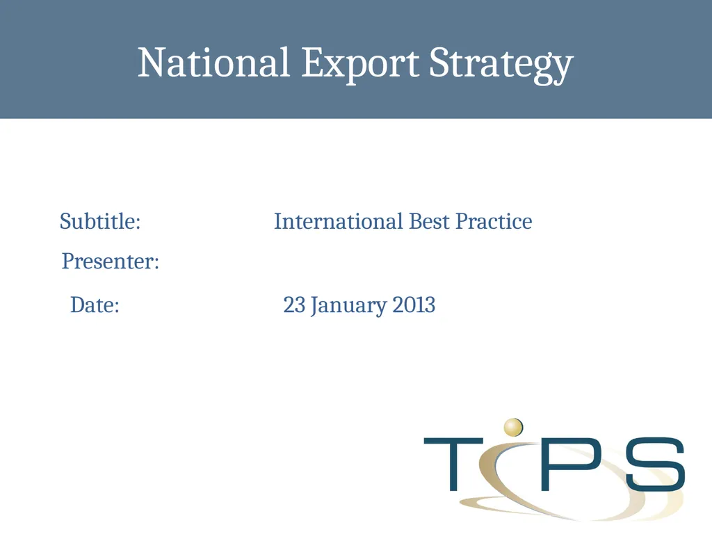 National Export Strategy Subtitle: International