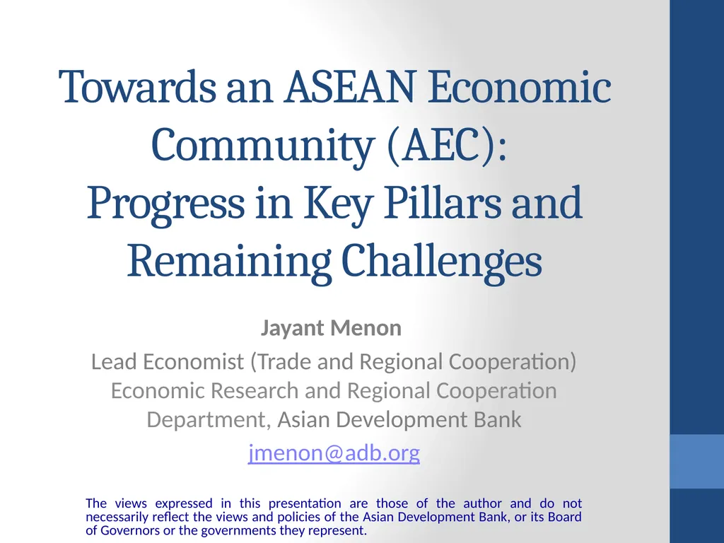 Towards an ASEAN Economic Community (AEC): - slide 1 of 25