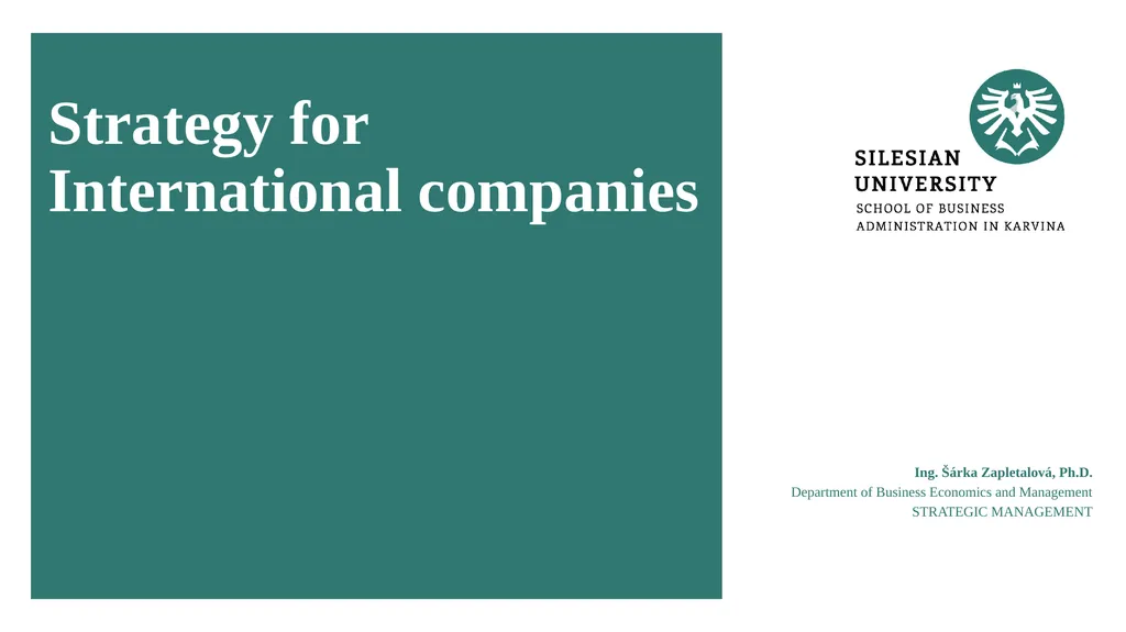 Strategy for International companies Ing. Šárka