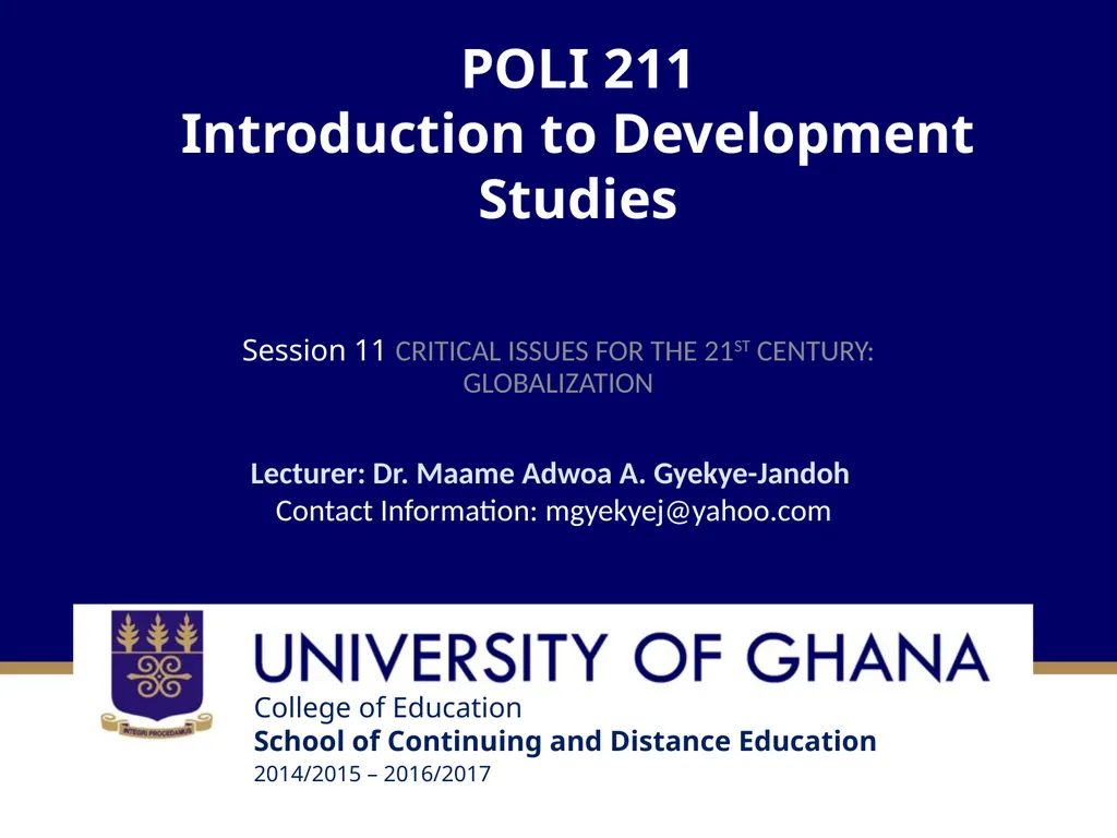 POLI 211 Introduction to Development Studies