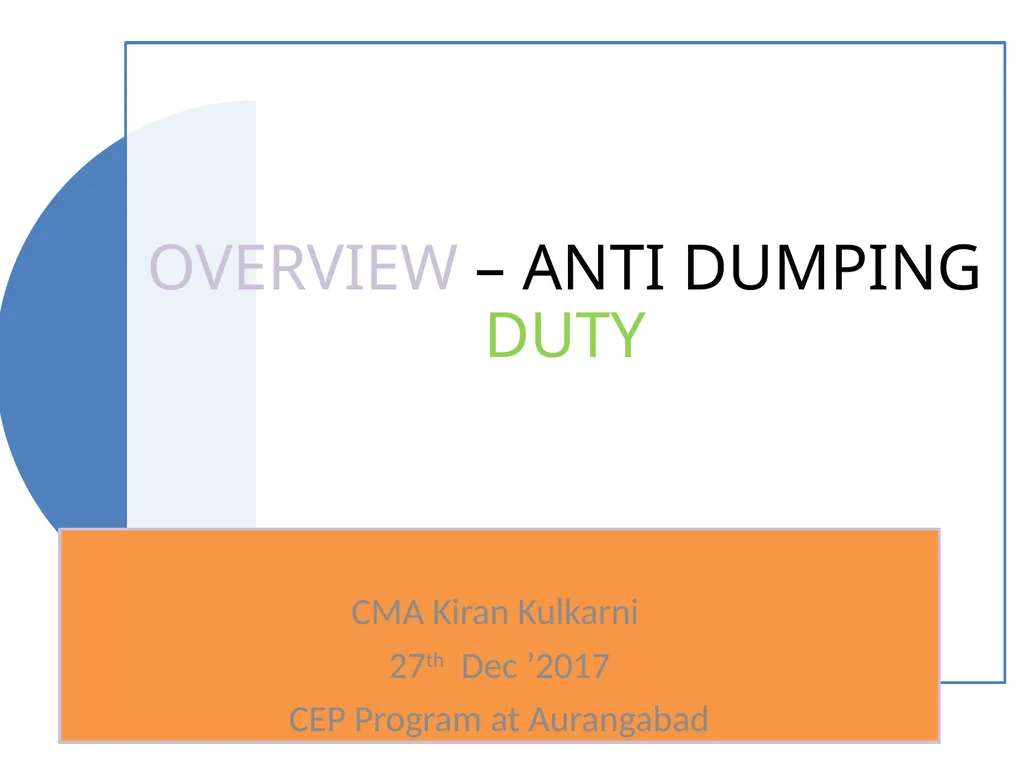 CMA Kiran Kulkarni 27th Dec ’2017 CEP Program at - slide 1 of 21