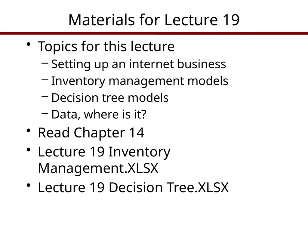 Topics for this lecture Setting up an internet