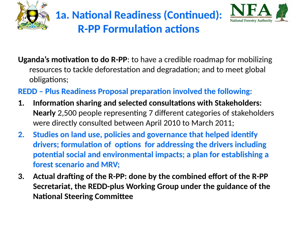 Uganda REDD-Plus Readiness Preparation Proposal - slide 8 of 35