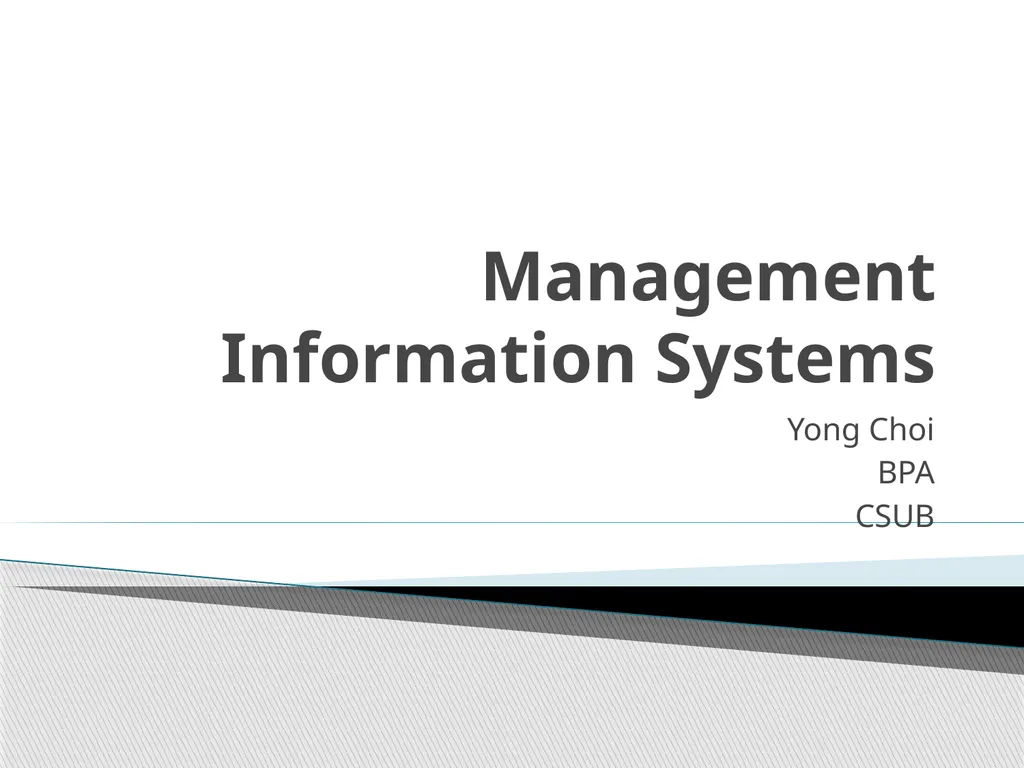 Management Information Systems Yong Choi BPA CSUB