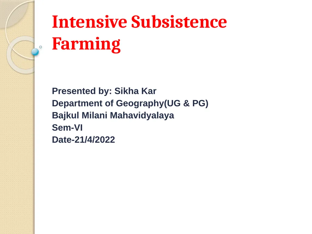 Intensive Subsistence Farming Presented by: Sikha - slide 1 of 7
